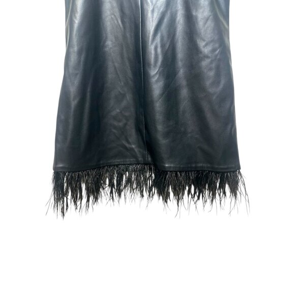 Aqua Faux Leather Slip Dress Womens Small Black Feather Trim Party  Whimsigoth - Picture 9 of 16